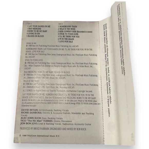 Bon Jovi New Jersey Turkish Release First Edition 1988 Cassette 836345-4 RARE! - Picture 10 of 15